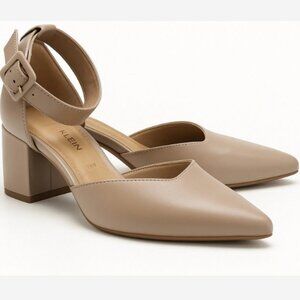 Anne Klein Iflex Heel Pump Shoe Women Size 6.5 M Tan 2.5" Block Heel Ankle Strap